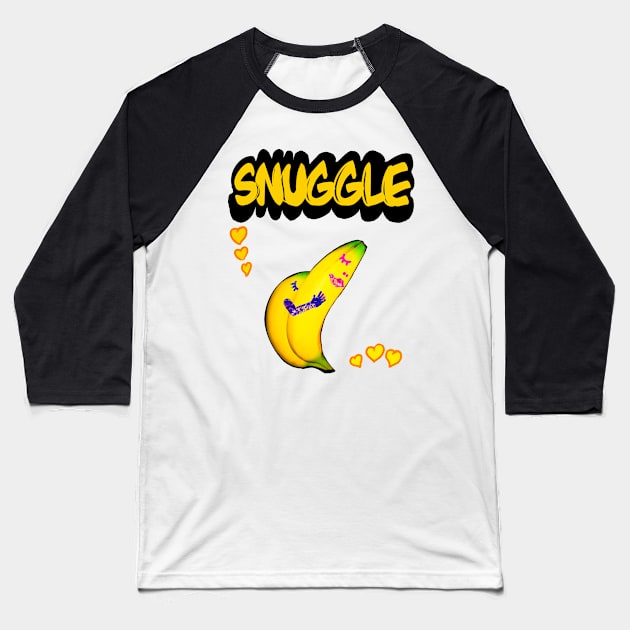 Valentine lovers couple comfy snuggle in Yellow text bananas in love Happy Valentine’s Day Baseball T-Shirt by Artonmytee